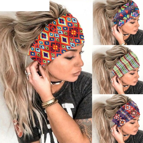 elastic printing headband ethnic style wide-brimmed headband's discount tags