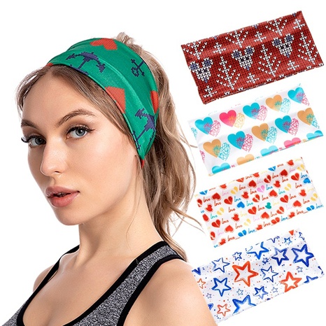 creative elastic printing love five-pointed star sports wide-brim check headband's discount tags