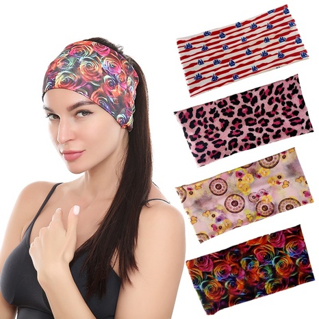 leopard print wide headband color rose flower sports headband's discount tags