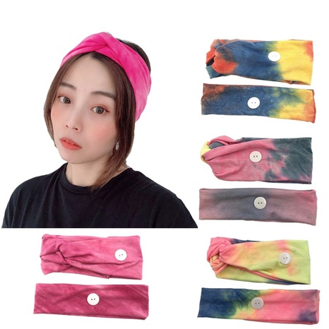 color cross stretch cloth mask button headband two-piece suit's discount tags