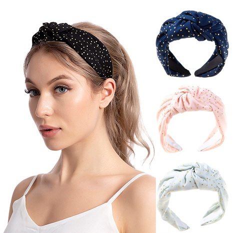 Fashion new solid color golden polka-dot knotted fabric headband's discount tags