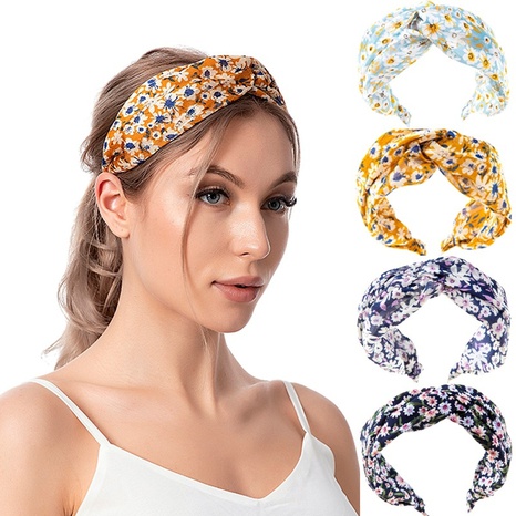 Fashion new small floral headband fabric cross gold daisy print headband wholesale's discount tags