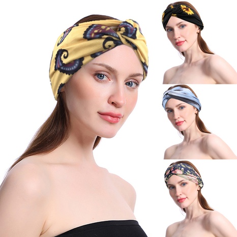 cashew wash face knotted wide side headband sports elastic headband's discount tags