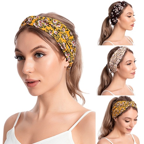 chiffon small floral cross headband knotted sports hair headband's discount tags
