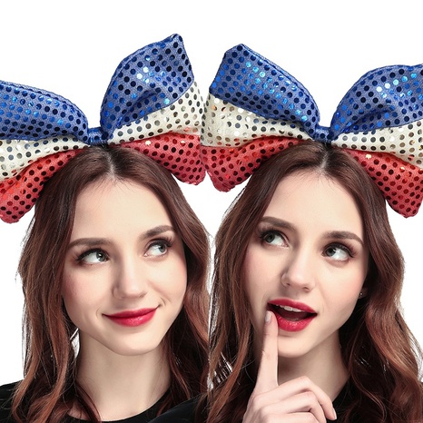 New large bow sequined fabric flag headband wholesale's discount tags