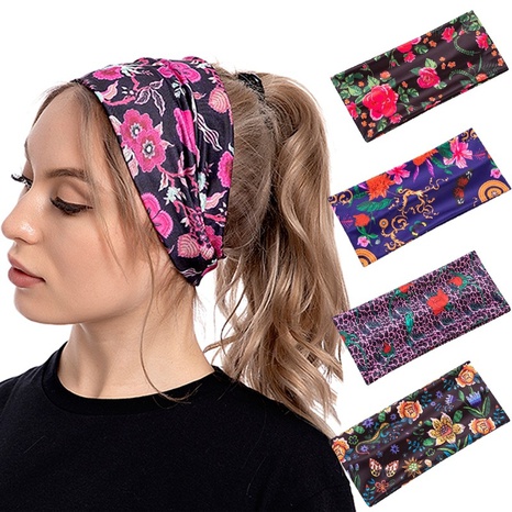 personality digital printing elastic bohemian wide-brimmed flower headband's discount tags