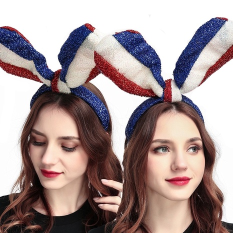 Fashion geometric long rabbit ears bright silk cloth headband wholesale's discount tags