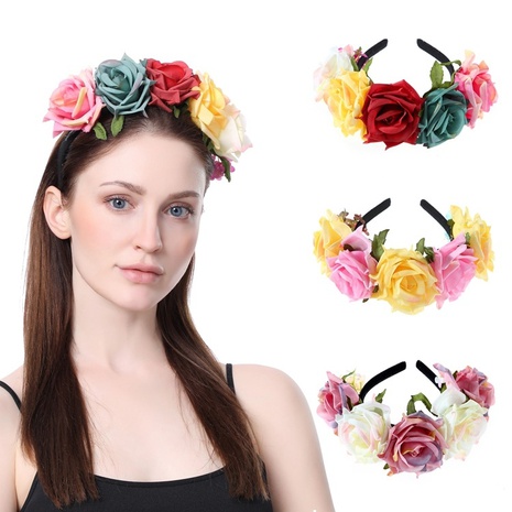 Fashion new fabric simulation big rose flower wide brim headband's discount tags