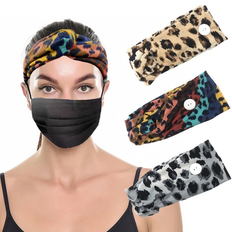 creative color leopard print elastic headband wide-brim sports headband's discount tags