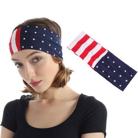 lady sports yoga headband elastic headband fabric flag striped turban's discount tags
