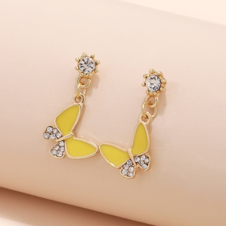 Retro Fashion Yellow Butterfly Rhinestone Pendant Insect Animal Earrings NHQN601116's discount tags