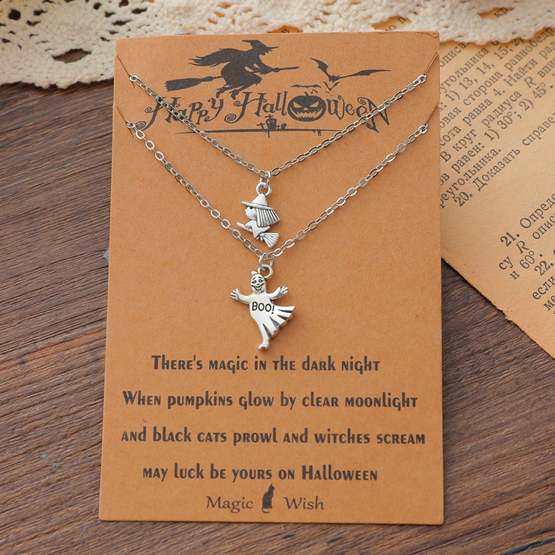new Halloween necklace European and American personality skull ghost alloy card necklace