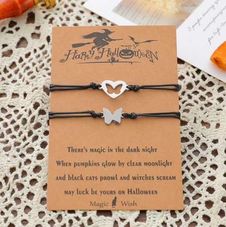 nouveau bracelet de carte d'Halloween en acier inoxydable bracelet tressé en fil de cire papillon creux's discount tags