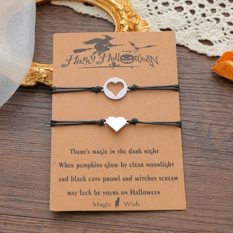 Nouveau bracelet de carte Halloween Bracelet tressé coeur creux en acier inoxydable créatif's discount tags