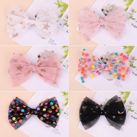 wholesale large bow hairpin retro chiffon mesh hairpin polka dot hair accessories NHYLX584148's discount tags