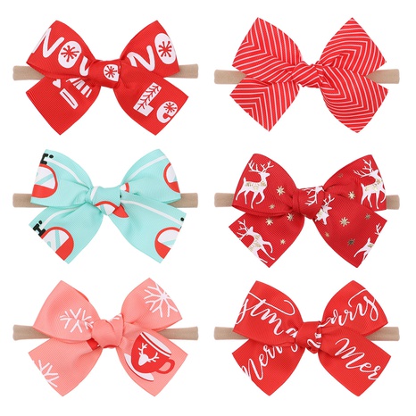 new bow hair accessories Christmas print nylon headband wholesale  NHYLX584160's discount tags