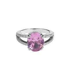Fashionable geometric light inlaid zircon natural pink crystal ring