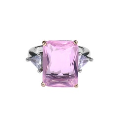 fashion four-claw geometric inlaid zircon natural pink crystal ring