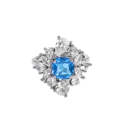 micro-inlaid flower design flashing zircon ring fashion blue crystal finger ring