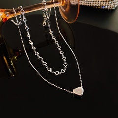 fashion double-layer heart pendant necklace hip hop titanium steel clavicle chain female