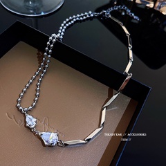 fashion double zircon super flash titanium steel necklace female hip-hop clavicle chain