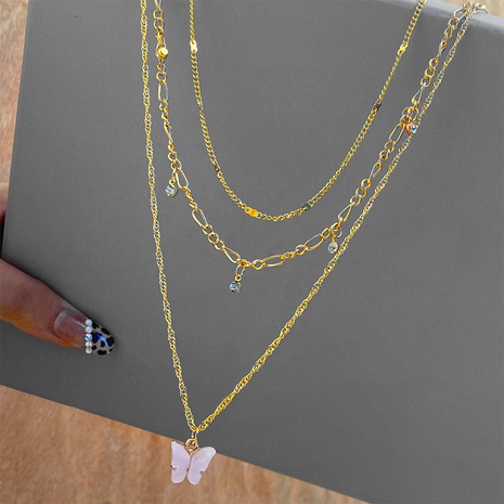 2022 bijoux géométriques simples créatifs pour femmes dégoulinant de collier à trois couches de paillettes de papillon's discount tags