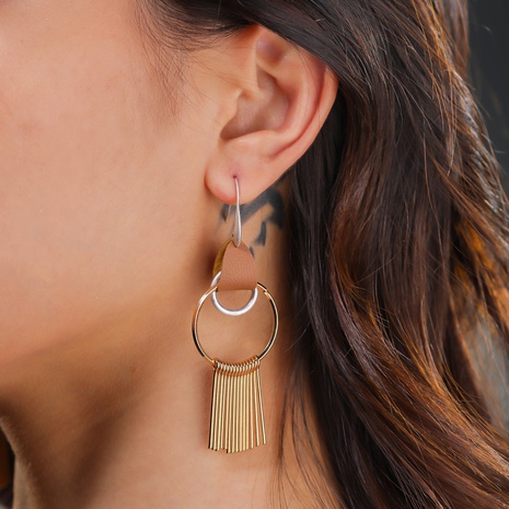 fashion bohemian tassel strip leather tassel geometric earrings NHDB584592's discount tags