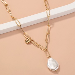 cadena de clavícula de moda simple colgante de perlas planas en forma de especial collar de una sola capa de cadena de celosía