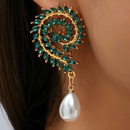 Fashion personality flower leaf green rhinestone imitation pearl earringspicture3