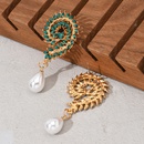Fashion personality flower leaf green rhinestone imitation pearl earringspicture5