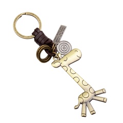 Creative leather cute giraffe alloy retro small gift copper keychain