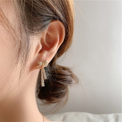 trendy fashion wild bow earrings tassel design copper earrings