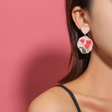 French retro sweet girl heart pink rose earrings acrylic earrings NHKQ584681's discount tags