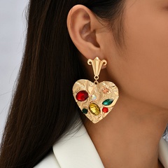 vintage creative exaggerated geometric heart-shaped rhinestone earrings