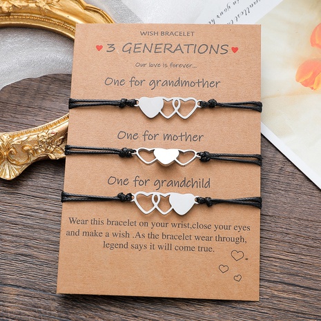 nouveau bracelet de carte de trois générations mode coeur en acier inoxydable tressé ensemble de 3 pièces's discount tags
