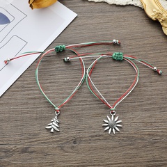 New Year Christmas Tree Sunflower Alloy Multicolor Wax Wire Braided Adjustable Bracelet