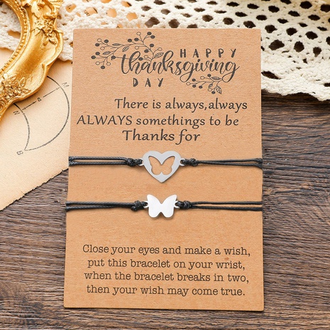 nouveau bracelet de carte de Thanksgiving personnalité coeur creux papillon bracelet tressé en acier inoxydable's discount tags