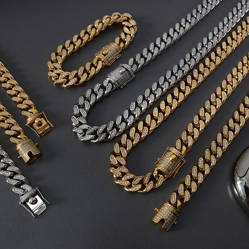 Titanstahl bertrieben kubanische Kette Herrenarmband Halskette Set