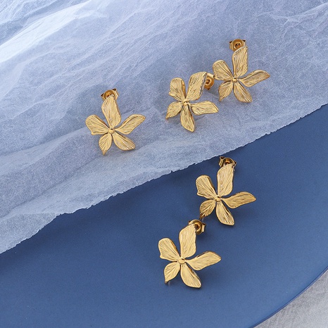 fashion petal three-dimensional embossed retro titanium steel earrings's discount tags