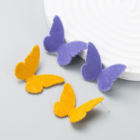 Fashion solid color flocking butterfly simple earrings NHLN584947's discount tags