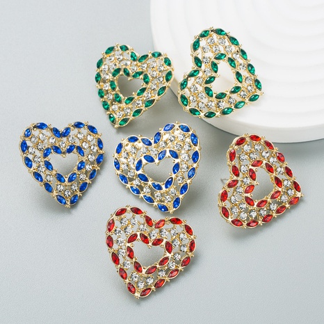 Fashion alloy inlaid rhinestone hollow heart-shaped earrings's discount tags