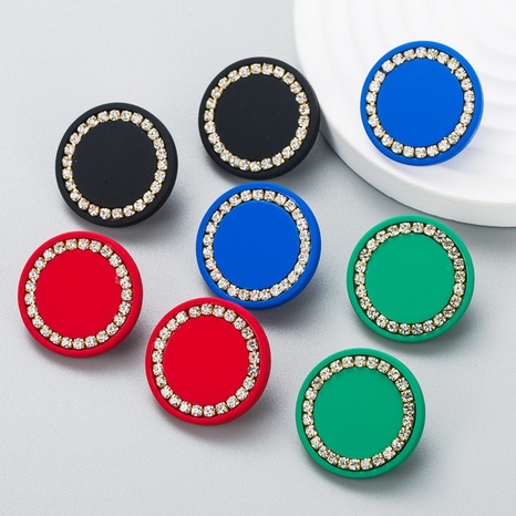 Mode Kontrastfarbe einfache runde Strass Ohrringe's discount tags
