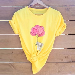 floral print Cute Elephant Balloon Print Casual Short Sleeve T-Shirt