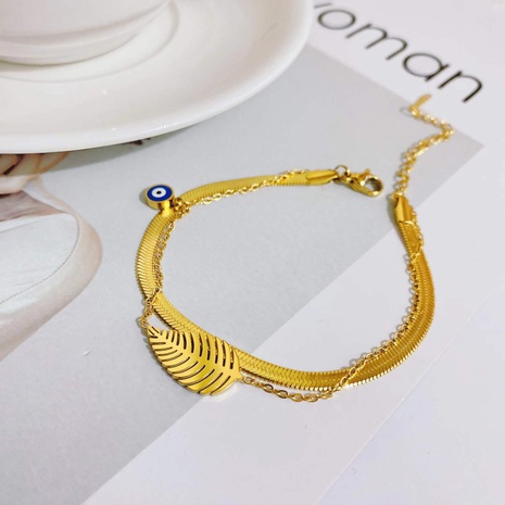 new leaf pendant titanium steel snake bone bracelet fashion trend 18k gold plated leaf bracelet's discount tags