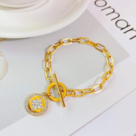 neues geometrisches Anhängerarmband aus Titanstahl mit Diamantbeschichtung aus 18 Karat Gold's discount tags