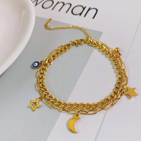 new titanium steel bracelet star and moon pendant 18k gold plated bracelet's discount tags