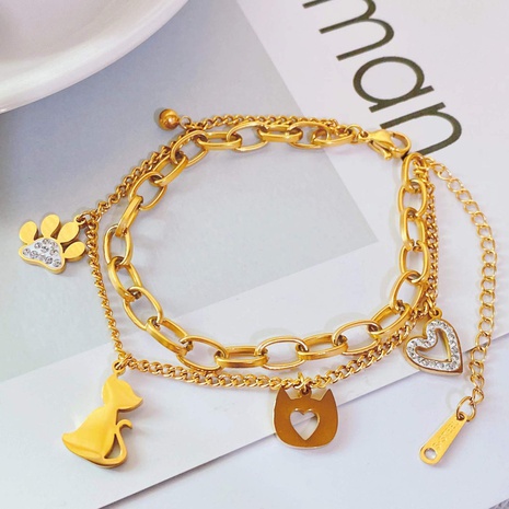 Neuer Stil einfacher süßer Anhänger Titanstahl weibliches Armband 18 Karat vergoldetes Armband's discount tags