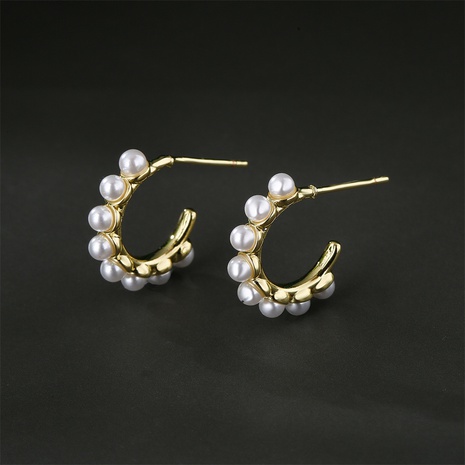 copper-plated real gold C-shaped pearl copper earrings female's discount tags