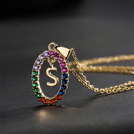 real gold electroplating 26 English alphabet zircon pendant copper necklace female NHFMO585126's discount tags