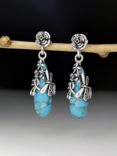 European and American creative flower dragonfly and turquoise earrings female wholesale